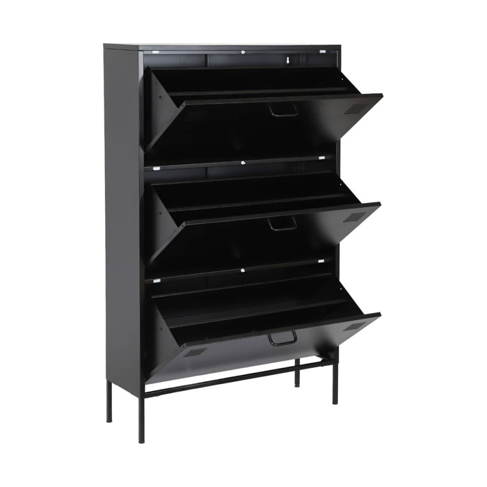 Meuble à chaussures industriel métal noir 3 tiroirs - 80 x 29 x 132.5 cm - Alabama