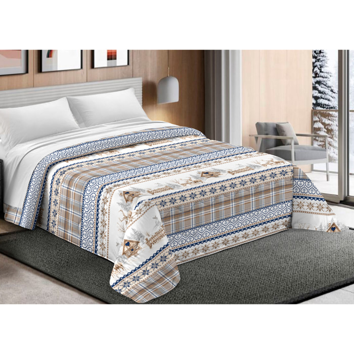 Trapunta Invernale 300gr Made in Italy Piumone Clado Linea Scaldanotti Disegno Tirolese Valgardena Blu
