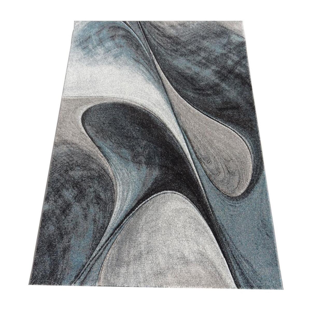 tapis salon Ø100cm tissé bleu et gris rond Motif rond GARCA