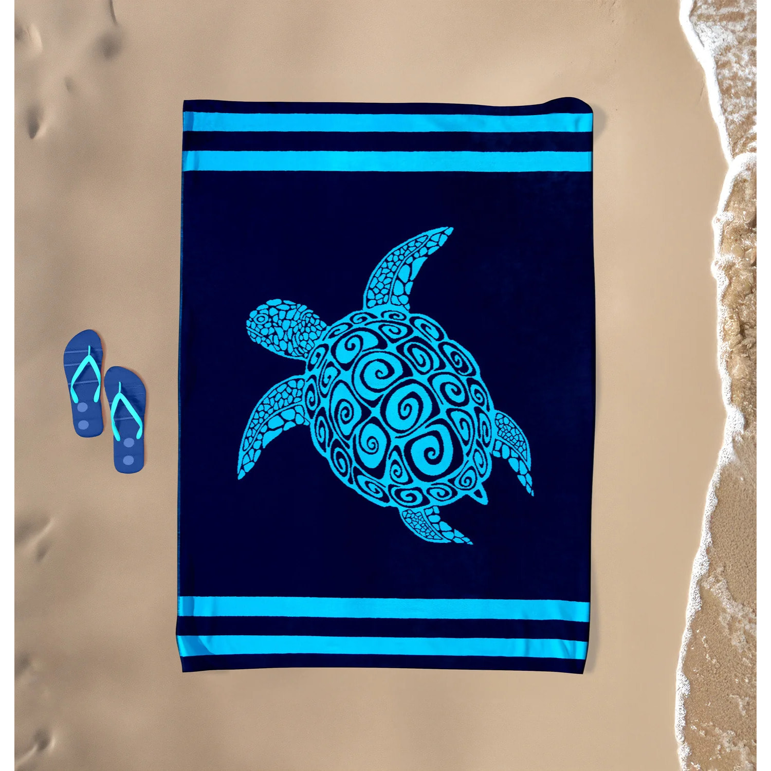 Serviette de plage XL éponge velours Jacquard Bleu 140x180 400g/m² - Paxos