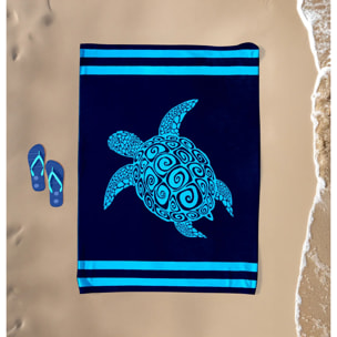 Serviette de plage XL éponge velours Jacquard Bleu 140x180 400g/m² - Paxos