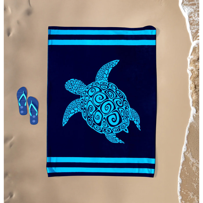 Serviette de plage XL éponge velours Jacquard Bleu 140x180 400g/m² - Paxos
