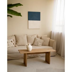 Tableau bleu et blanc décoratif sur coton avec cadre en bois peint à la main à la peinture à l'huile en différentes tailles