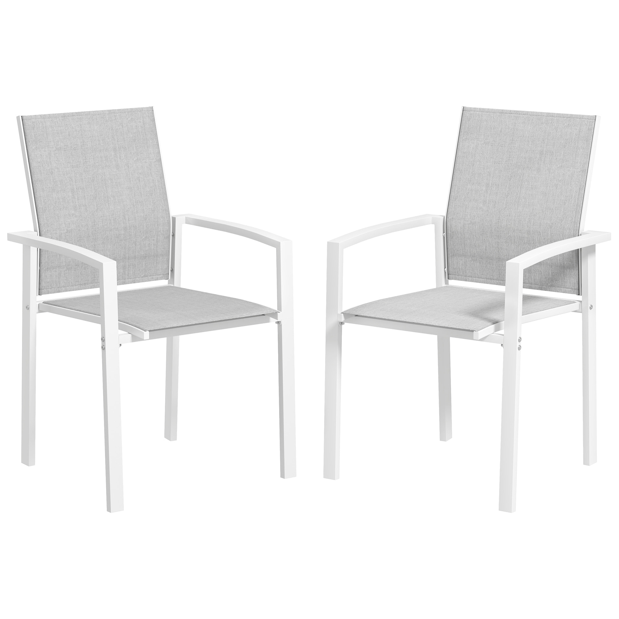 Juego de 2 Sillas de Jardín Exterior Sillas Terraza Exterior Apilables Sillones de Comedor con Tela Transpirable Marco de Acero Reposabrazos y Respaldo 56x58x89 cm Gris Claro