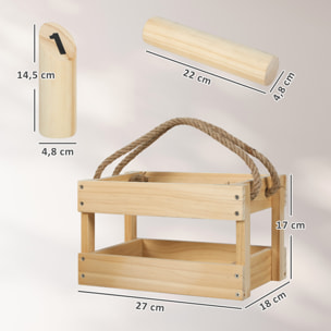 Juego de Bolos Finlandeses, 12 Bolos de Madera de Pino con 1 Palo de Lanzamiento y Caja de Transporte, Juego al Aire Libre para Adultos, Jardín, Picnic, Playa y Fiestas, Natural