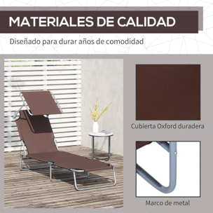 Conjunto de 2 Tumbonas Plegables Tumbonas de Jardín Reclinables con Toldo Desmontable Respaldo Ajustable en 5 Niveles para Terraza Piscina 187x58x36 cm Marrón