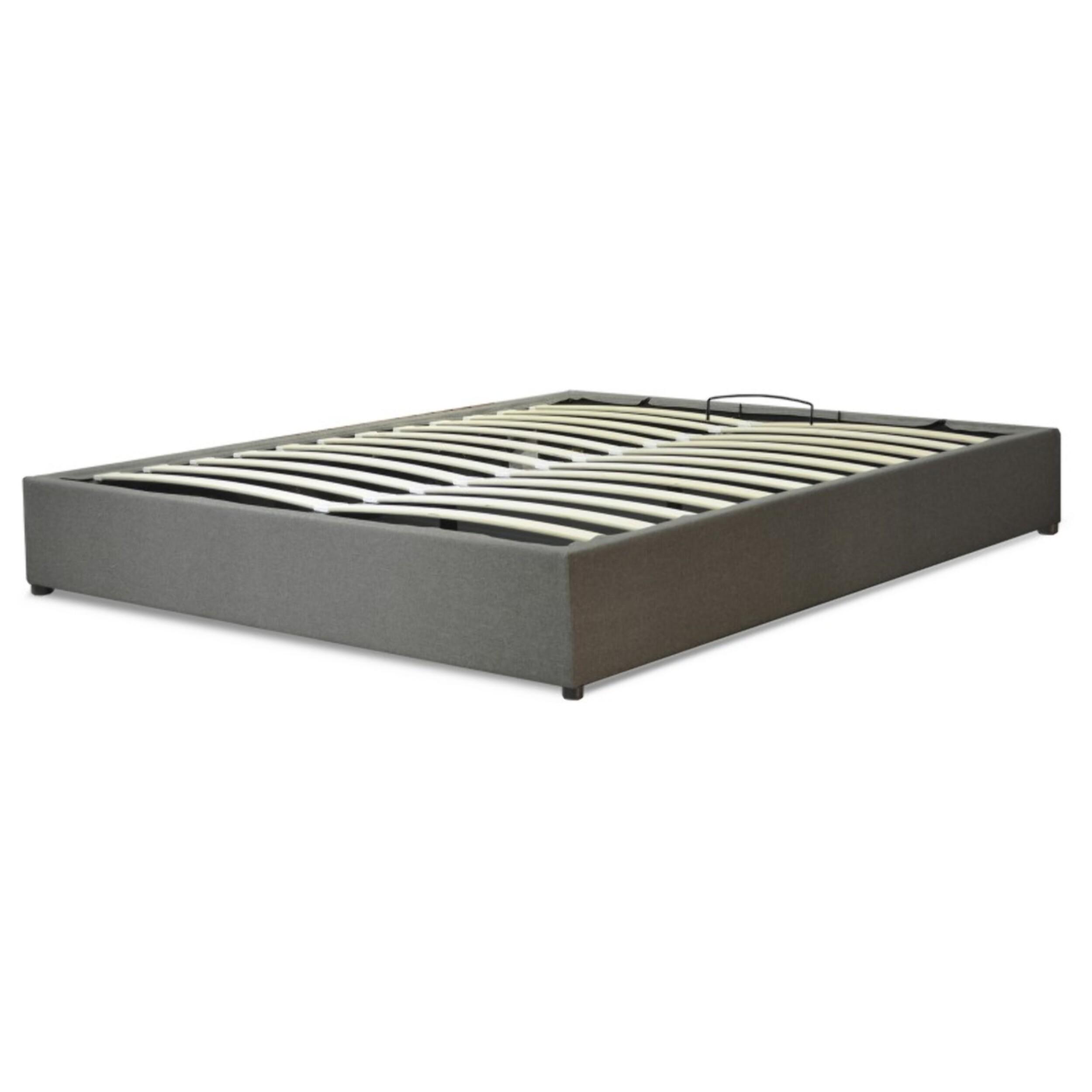 Lit coffre sommier relevable gris | Modele Cancun Tissus | Grande capacite de stockage