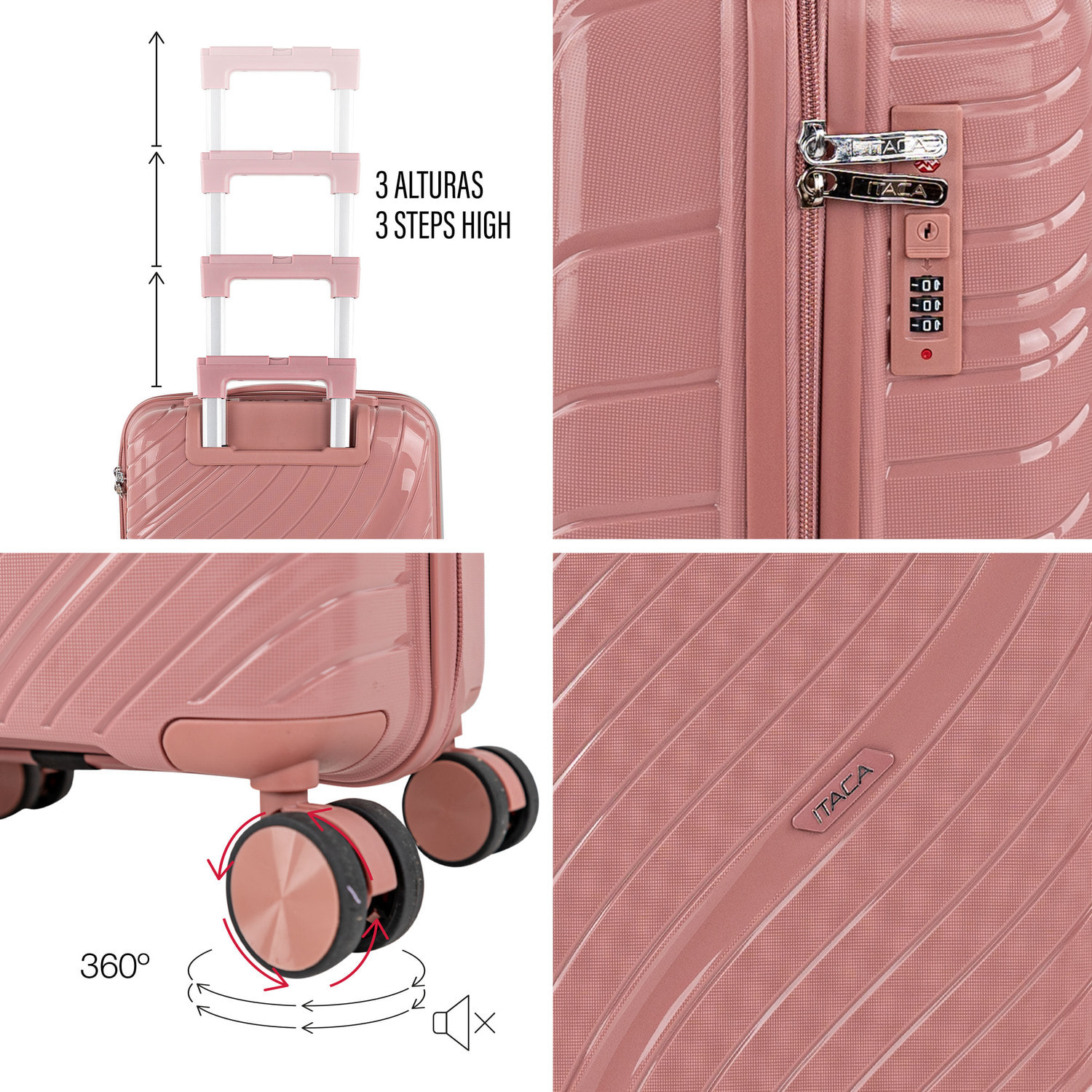 Juego De Maletas Rígidas Pp Itaca Danubio Rosa