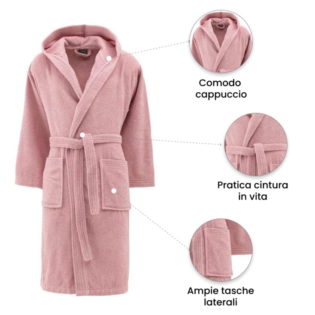 INTRECCI Accappatoio Bichicco in Spugna Tinta Unita Unisex Adulto in Cotone, Accappatoio in Cotone Asciugatura rapida con Tasche e Cappuccio