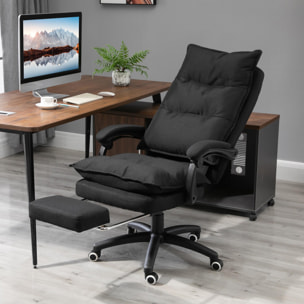 HOMCOM Fauteuil de bureau direction massant hauteur réglable dossier inclinable repose-pied intégré toile de lin noir