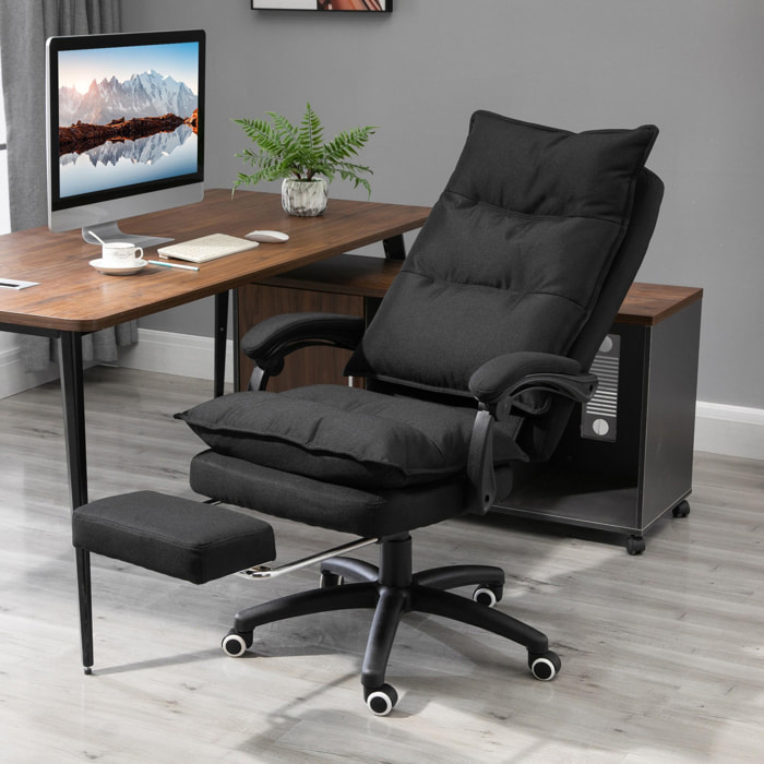 HOMCOM Fauteuil de bureau direction massant hauteur réglable dossier inclinable repose-pied intégré toile de lin noir