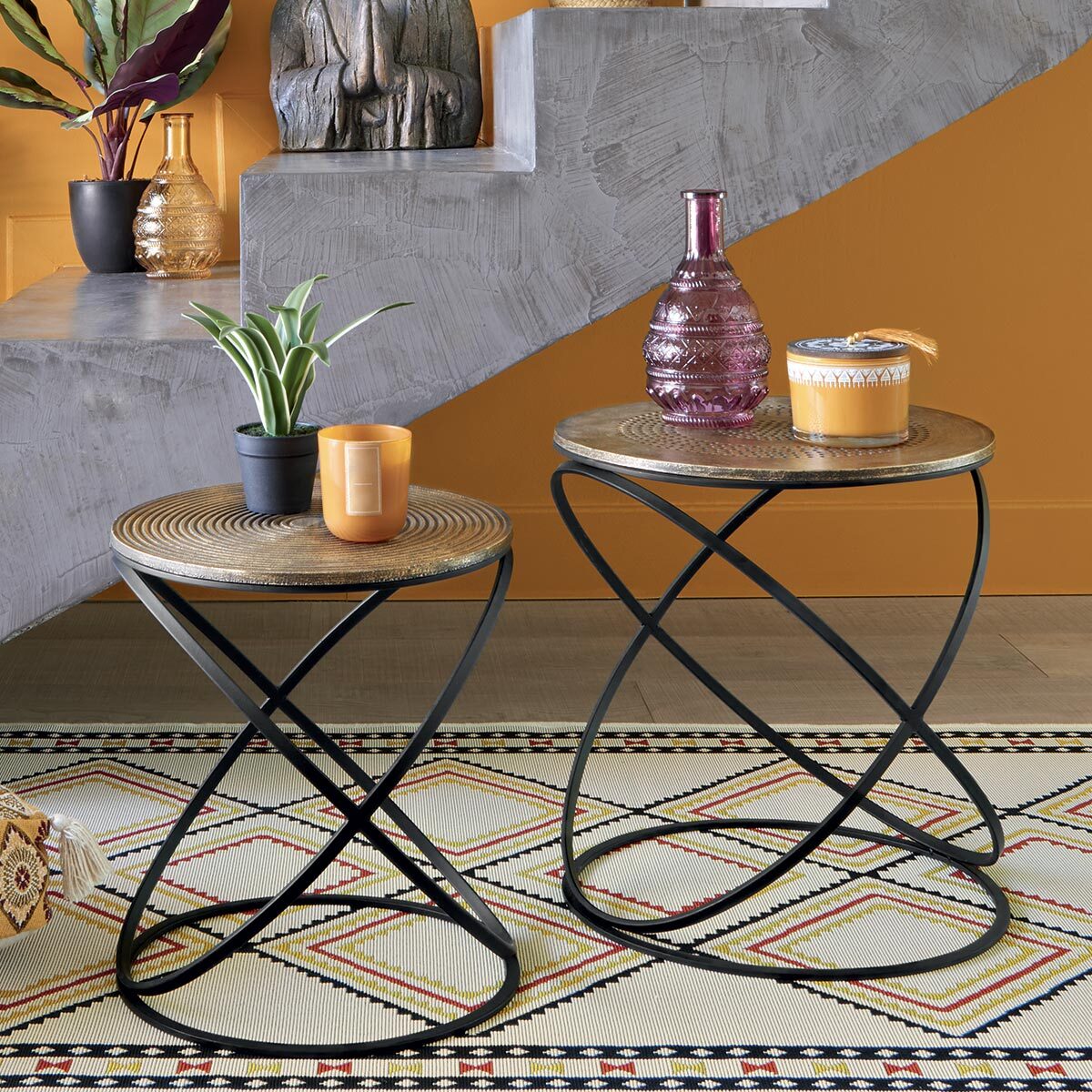 Lot de 2 tables gigognes "Etnik" cuivre D34/40cm