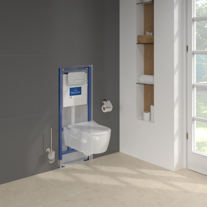 Pack WC suspendu sans bride Avento + Bâti support ViConnect Pro + abattant frein de chute + plaque chromée mat  + Tabouret blanc