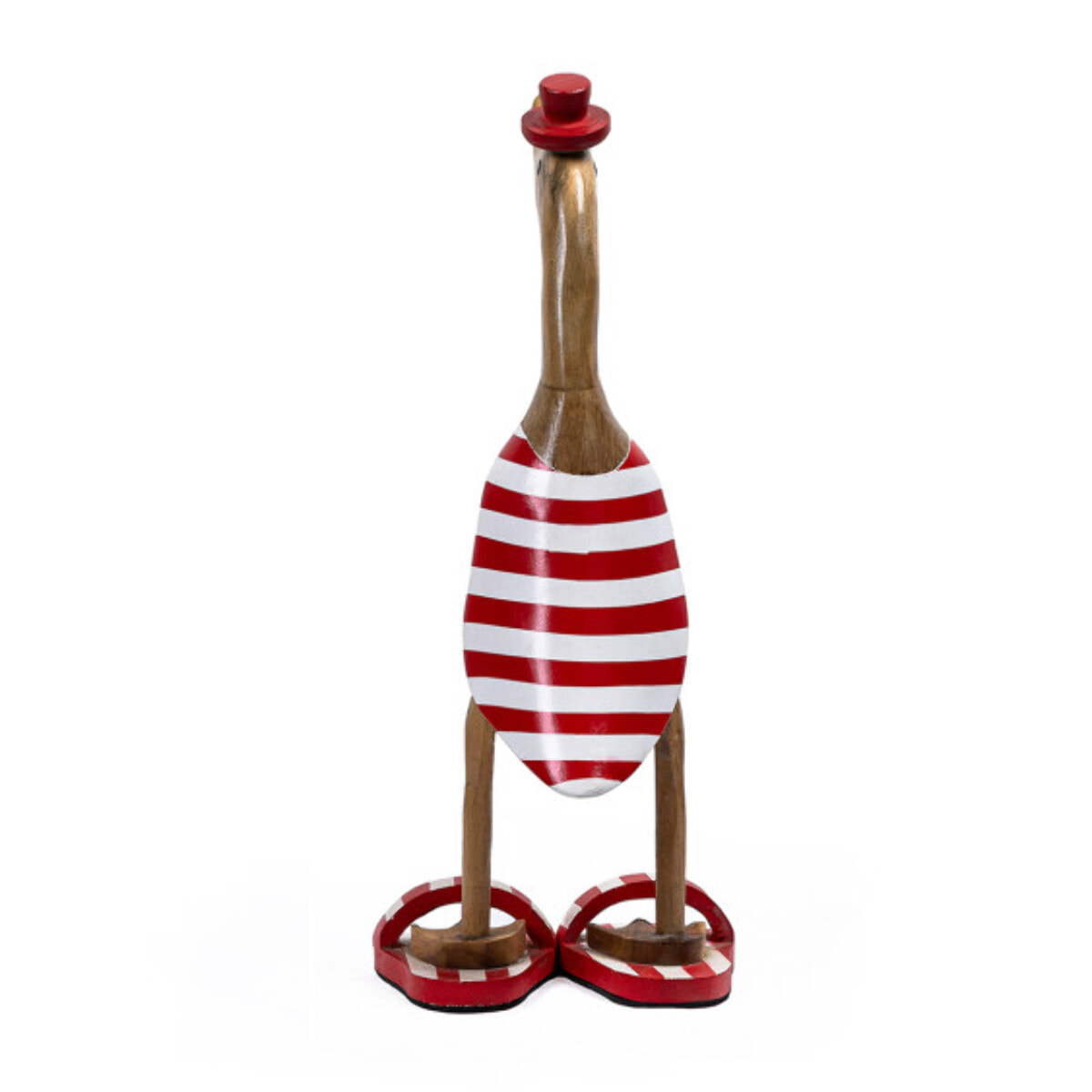 Statue H. 40 cm canard maillot rouge et blanc rayé en bois de teck - DUCK