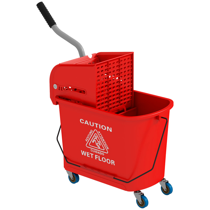 Chariot de nettoyage lavage seau de ménage 20 L avec essoreur et séparateur eau sale propre rouge