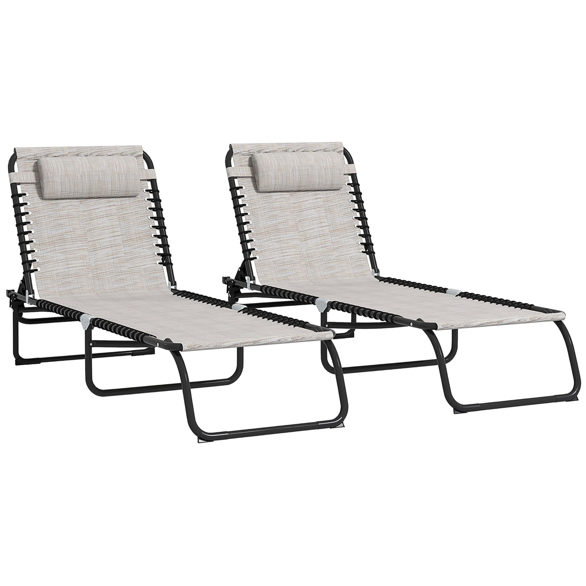 Conjunto de 2 Tumbonas Plegables Tumbonas de Jardín con Respaldo Ajustable en 4 Posiciones Carga 120 kg para Terraza Piscina Playa 197x58x30 cm Crema