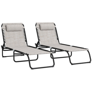 Conjunto de 2 Tumbonas Plegables Tumbonas de Jardín con Respaldo Ajustable en 4 Posiciones Carga 120 kg para Terraza Piscina Playa 197x58x30 cm Crema