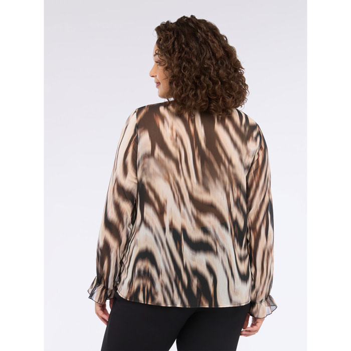Fiorella Rubino - Blusa con estampado animal y lazo - Marrón