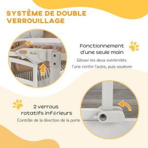 Barrière de sécurité chien, barrière d'escalier à fixation par pression sans percer, porte fermeture automatique, système de double verrouillage, 74 à 80 cm, acier, blanc