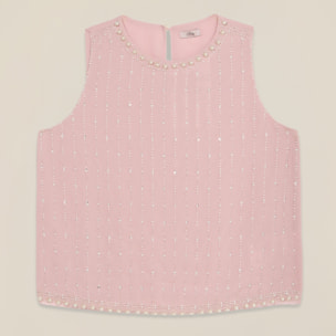 Oltre - Top de georgette con cuentas y cristales - Rosa