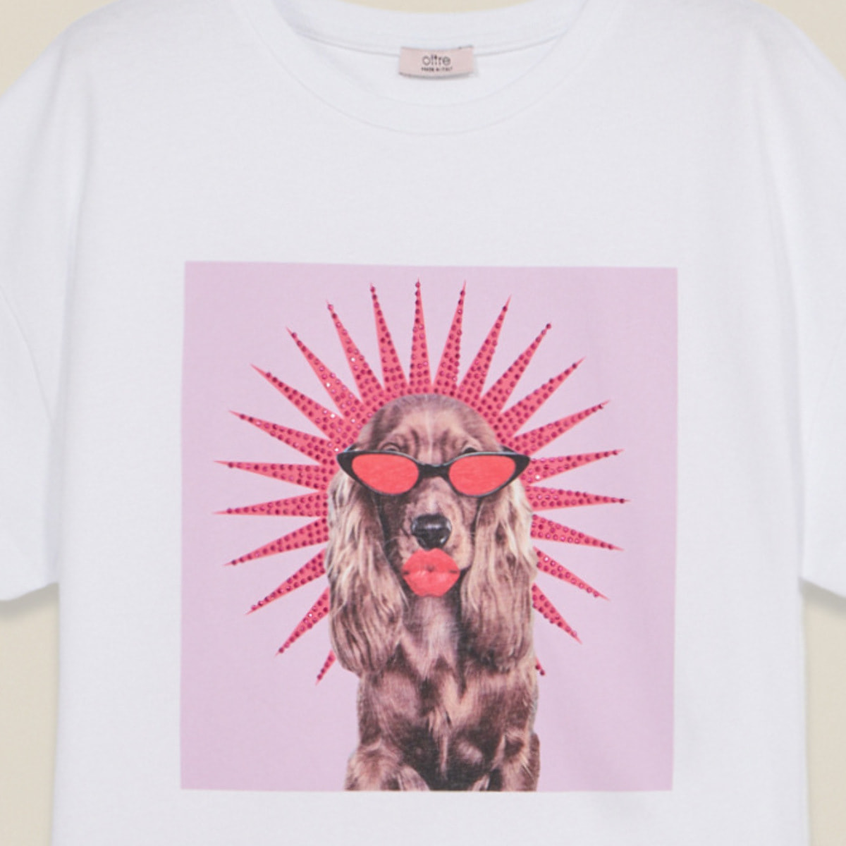 Oltre - Camiseta de punto jersey con estampado y aplicaciones - Blanco