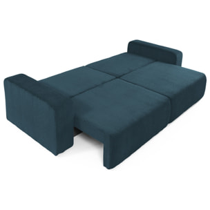 Artemisa - canapé droit 3 places convertible avec coffre en velours côtelé - Bleu