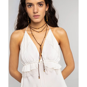Collar multiposición de piel con cuentas de mujer