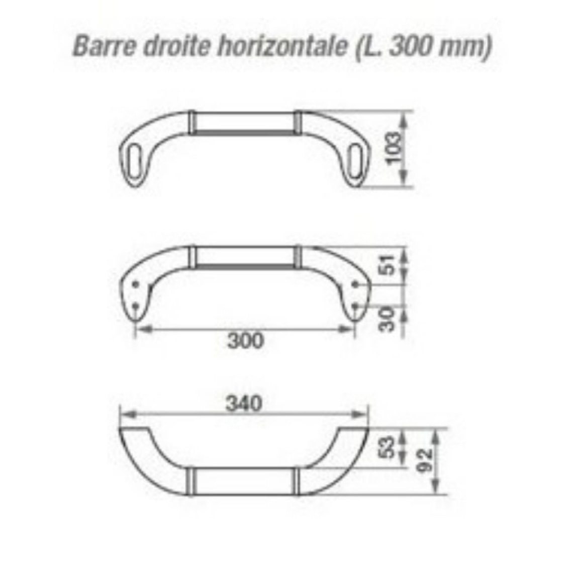 Kinedo Barre de maintien droite en inox laqué blanc 300 mm