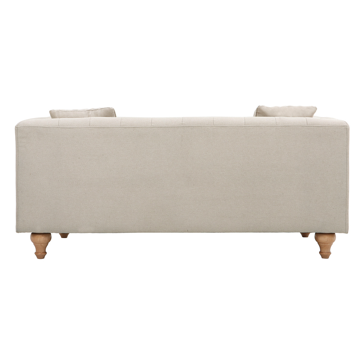 Canapé 2 places capitonné en tissu beige et bois clair MONTAIGNE