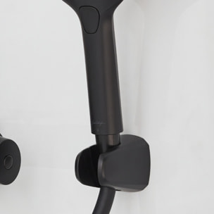 Pommeau de douche Metro 3 jets noir + flexible + support