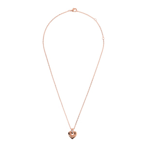 Collana Catena Rolo placcata Oro Rosa 18Kt con Pendente Cuore Martellato e Pavé di Cubic Zirconia