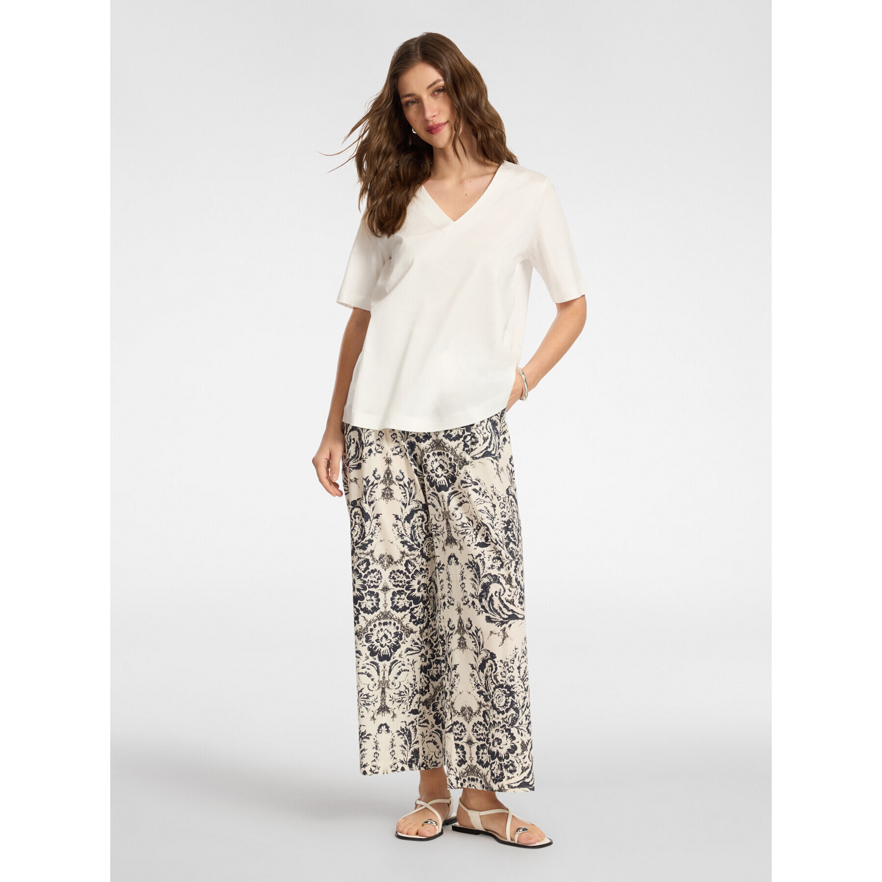 Elena Mirò - T-shirt in cotone scollo a V - Bianco