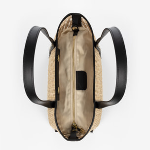 Apulia borsa tote donna. Pelle autentica combinata con canapa