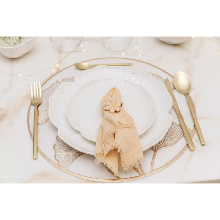 Lot de 6 Assiette à dessert en porcelaine blanche Florale 18.5cm