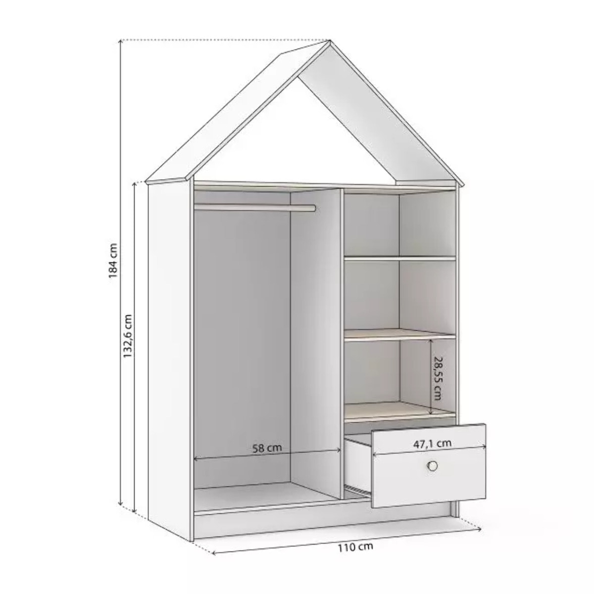 Armario vestidor juvenil Misty Cloud Blanco - Oak Soft