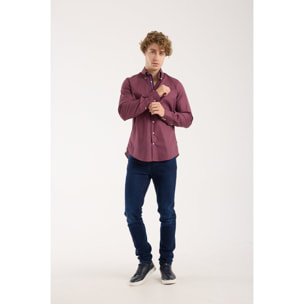 Camicia Uomo 2 Bottoni Button Down Slim Popeline Stretch Stampato Ciclamino e Bianco