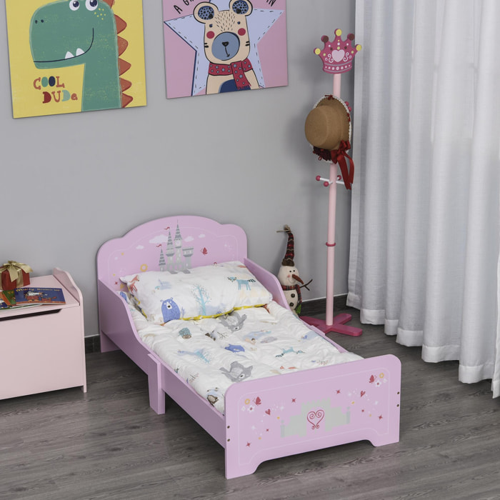 Lit enfant - lit d'enfant design princesse motif château - sommier à lattes inclus - MDF contre-plaqué rose