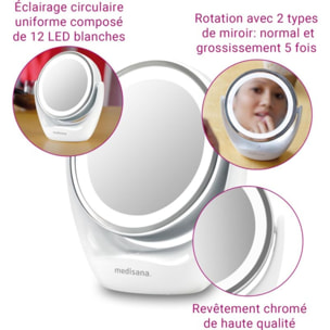 Miroir MEDISANA lumineux grossissant à piles