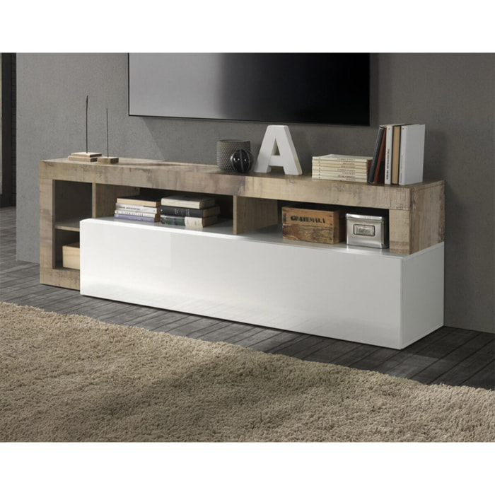 Lou - meuble tv - 1 porte - 184 cm - Blanc / Beige