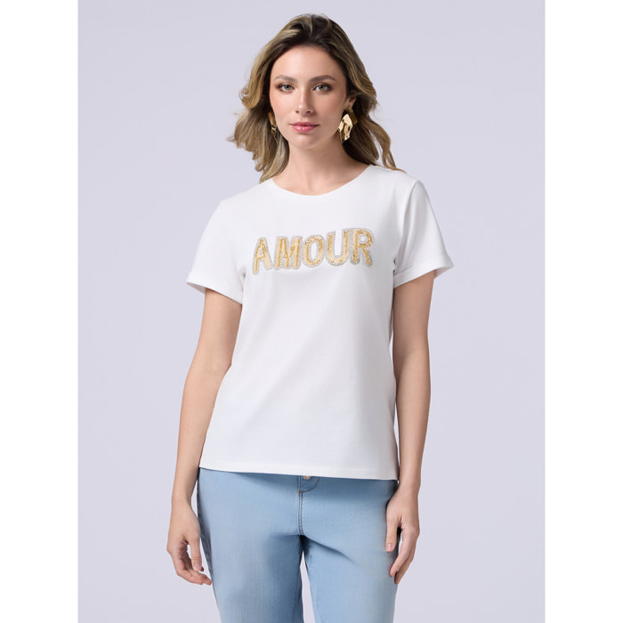 Oltre - T-shirt con patch gioiello - Bianco