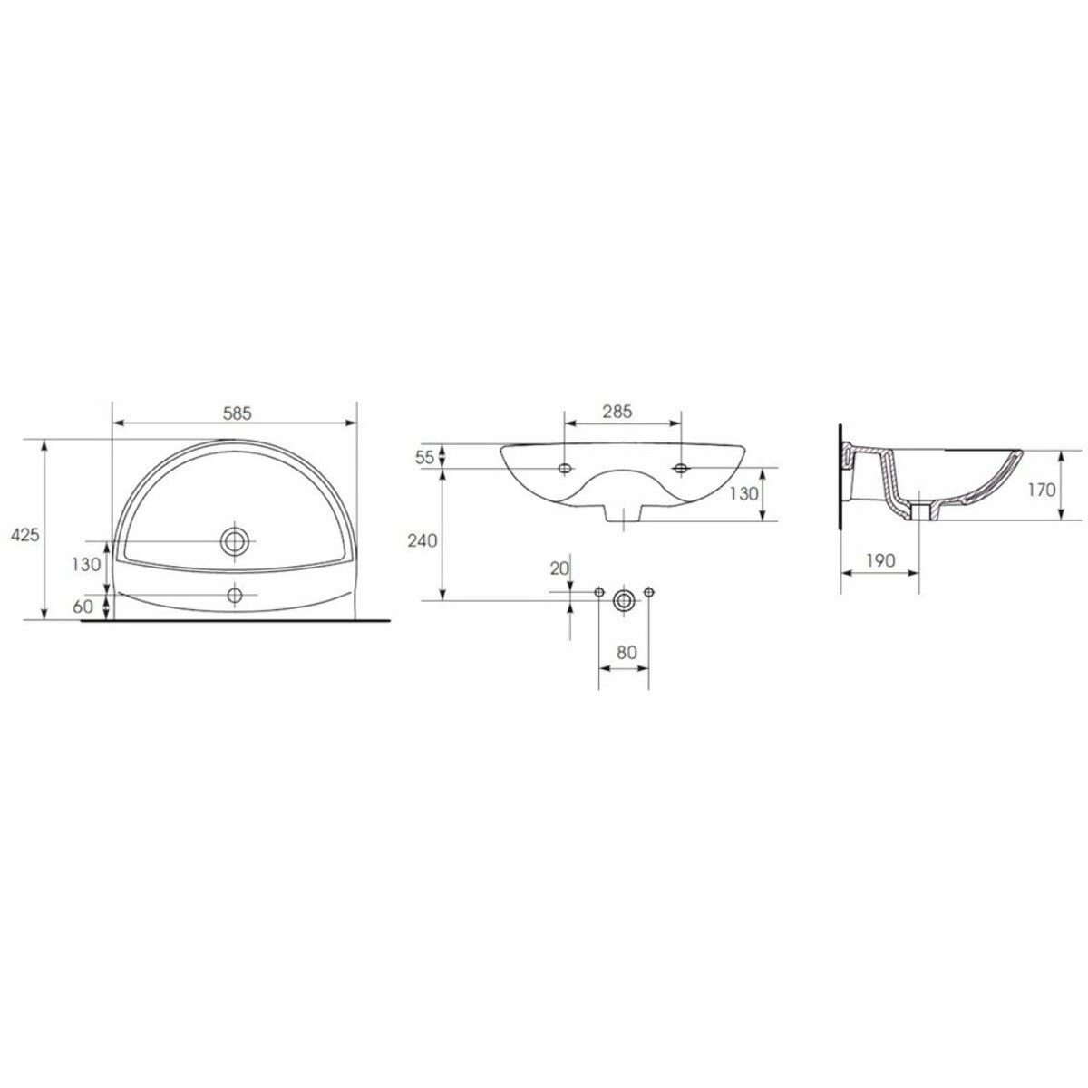 Lavabo S-Line Pro 58,5x42,5 cm trou pour mélangeur au milieu (SIKOSSLPRO6042)