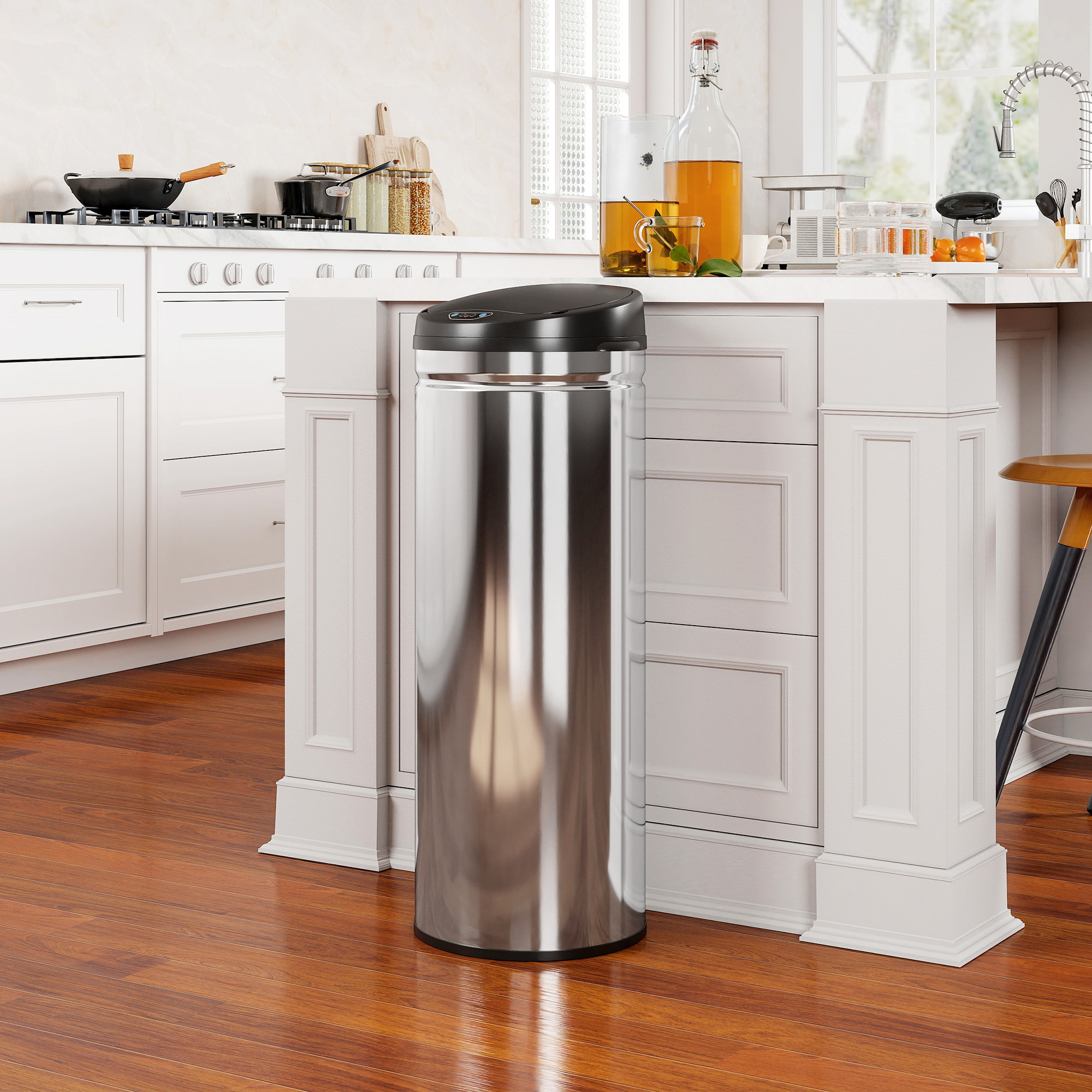 Poubelle automatique 50L capteur de mouvement acier inox brossé