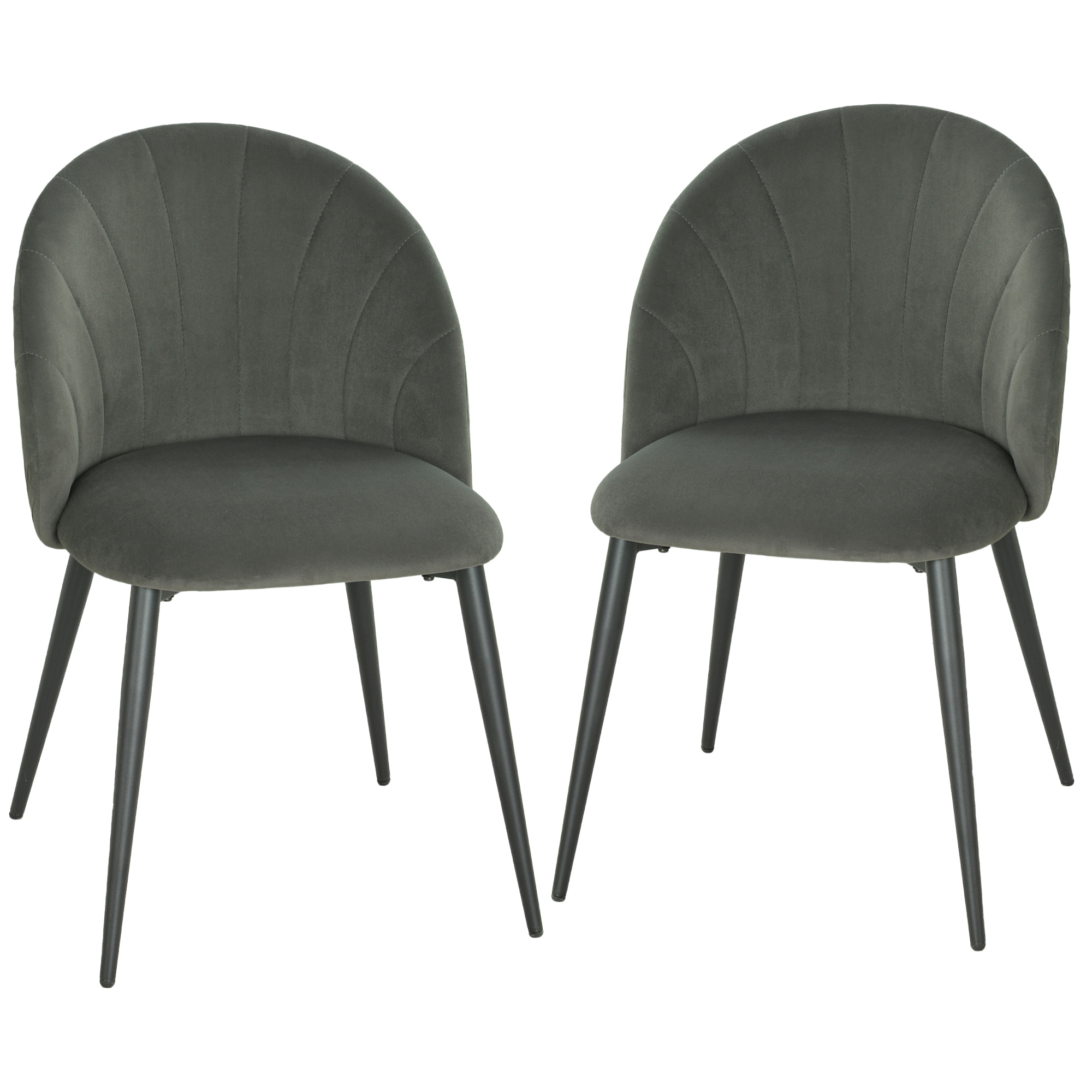 Lot de 2 chaises velours design coquillage piètement métal noir gris