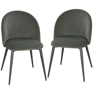 Lot de 2 chaises velours design coquillage piètement métal noir gris