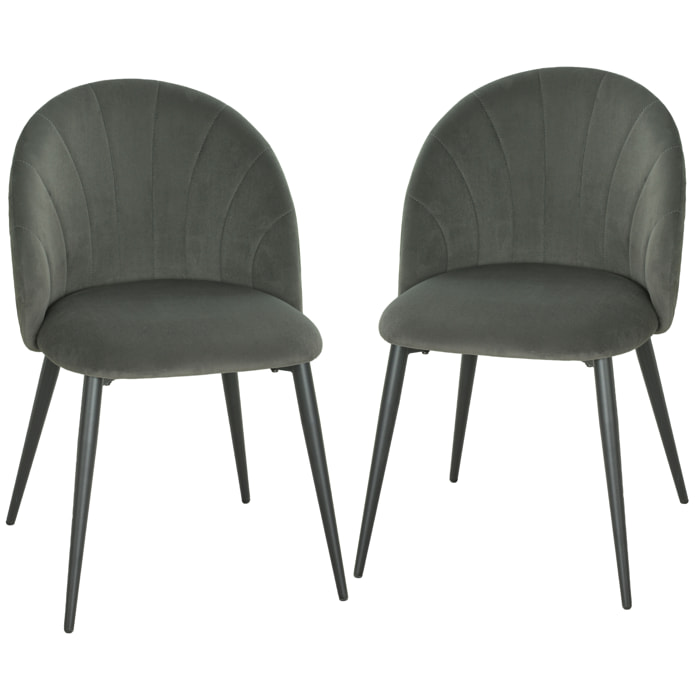 Lot de 2 chaises velours design coquillage piètement métal noir gris