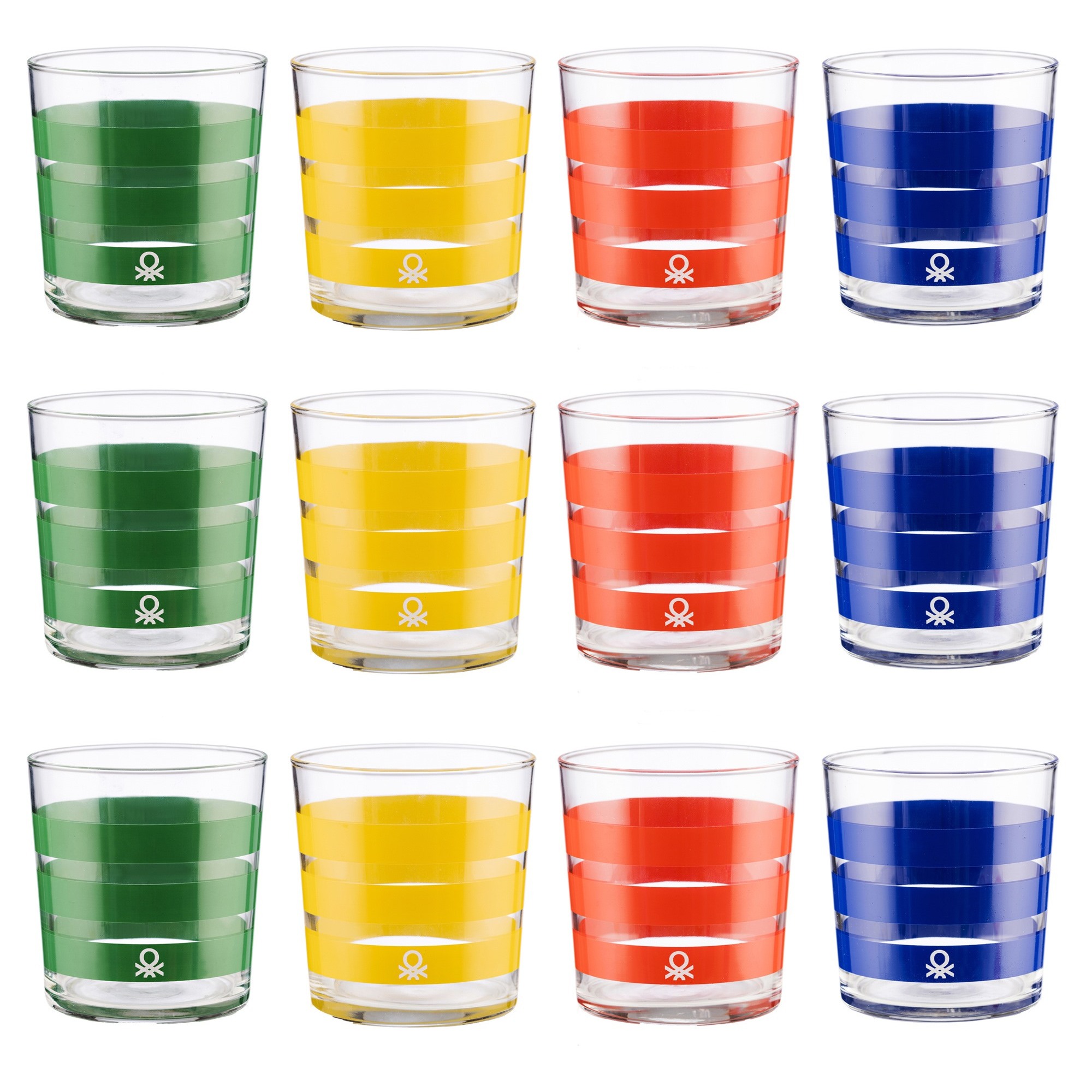 Set cristalería 12 piezas de vasos de vidrio decorados, benetton