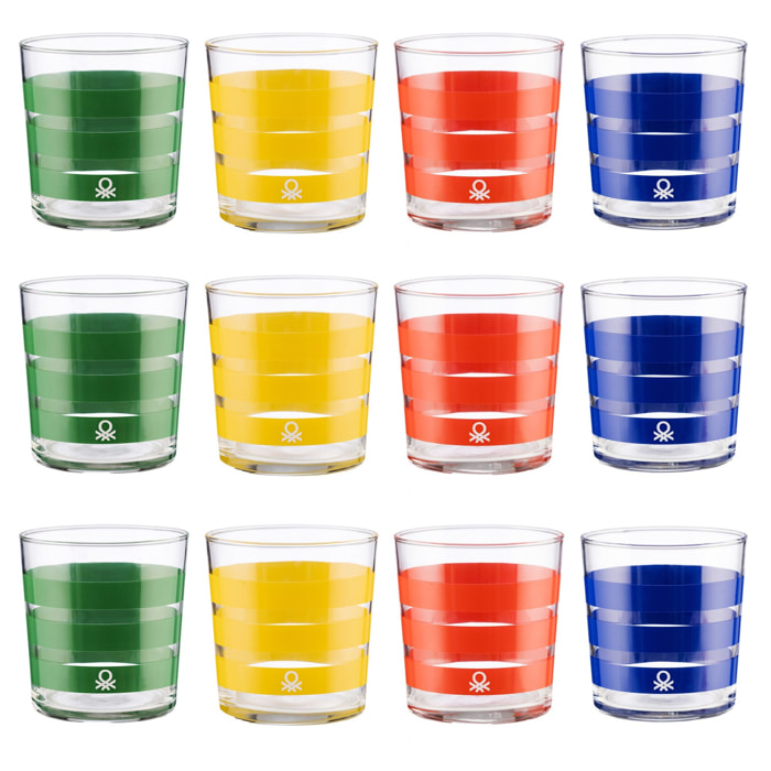 Set cristalería 12 piezas de vasos de vidrio decorados, benetton