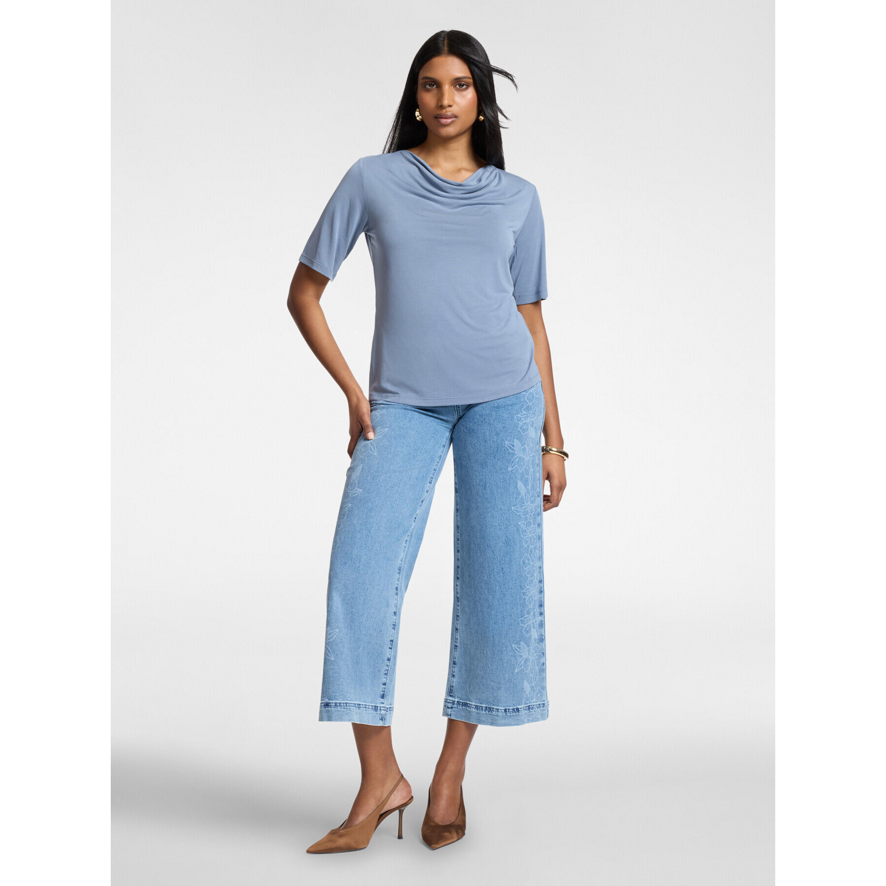 Elena Mirò - Camiseta con escote drapeado - Light - blue