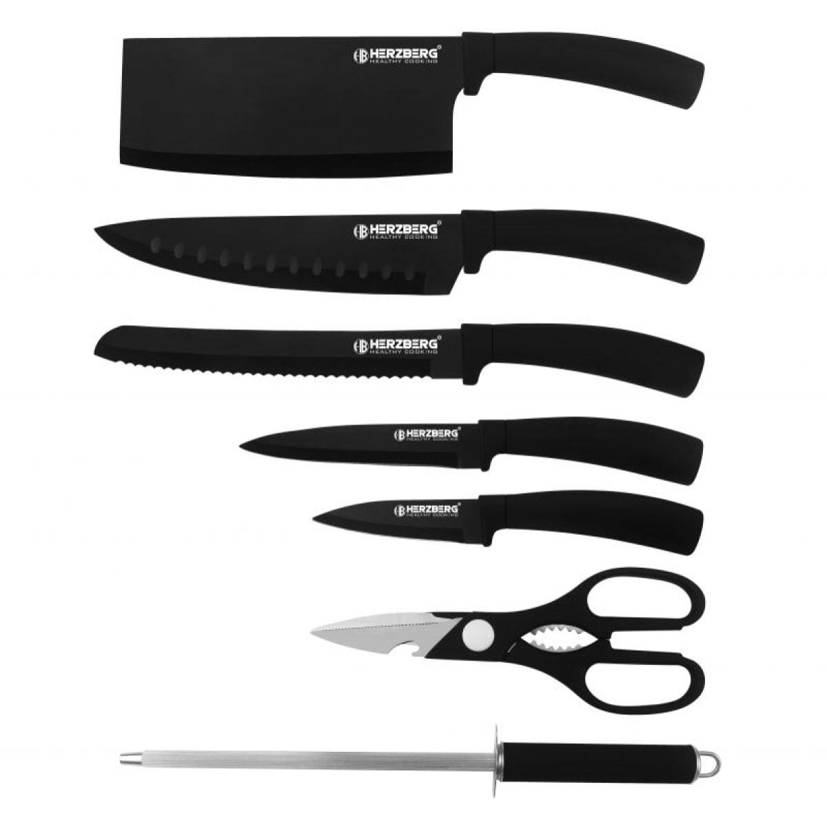 Set de couteaux avec support 8 pièces noir Herzberg HGMSN8BLK