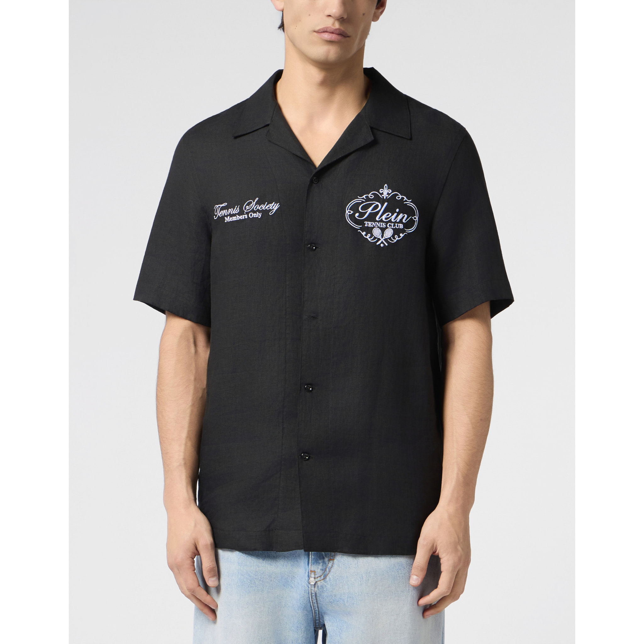 PHILIPP PLEIN Linen Bowling Shirt Tennis Club